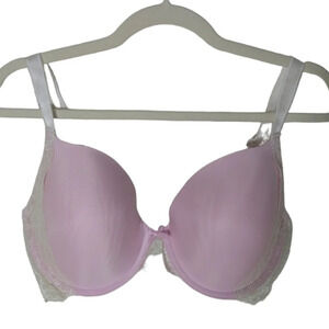 Victoria's Secret pink with white metallic lace tee shirt style full cup bra
